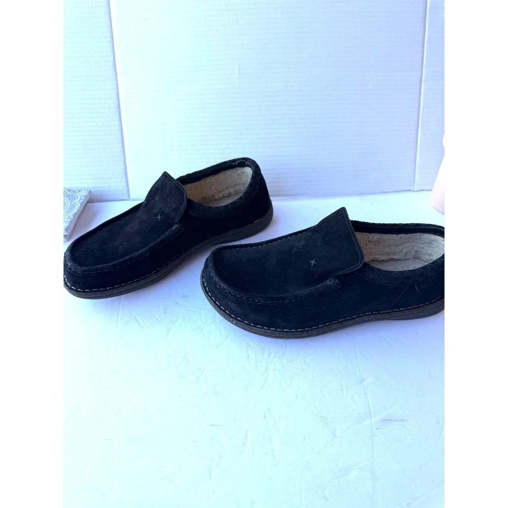 UGG Black Suede Ascot Whipstitch Slip On Casual Moccasin Loafer 1747 Shoes Sz 10